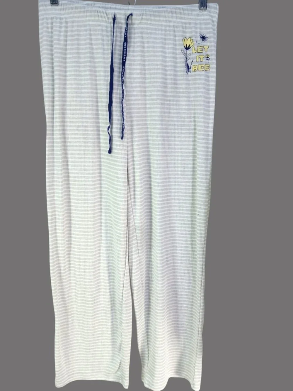 Life Is Good Womens Pajamas Simple T Shirt Pants Size L Graphic Striped Comfy